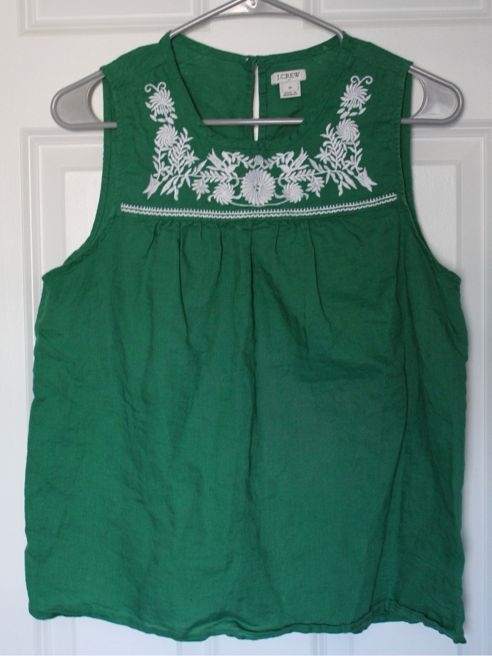 J.CREW linen blend floral embroidered tank top